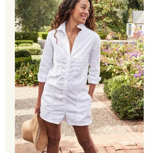 Frank & Eileen Ireland Performance Linen Long Sleeve Playsuit In White Size XL - Picture 1 of 13